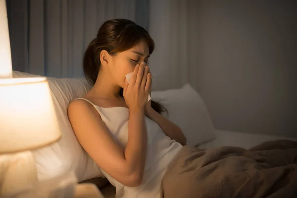 Flu Season Young Woman Flu Wiping Her Nose Resting Her — ストック写真