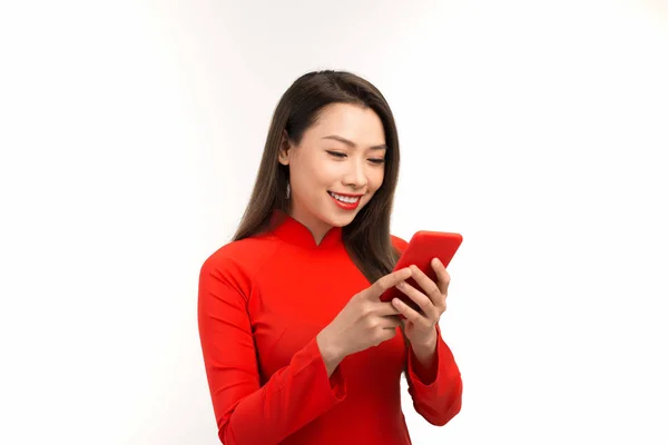 Азиатская Женщина Шокирован Продажа Продукции Вьетнамский Новый Год Покупки Онлайн — стоковое фото