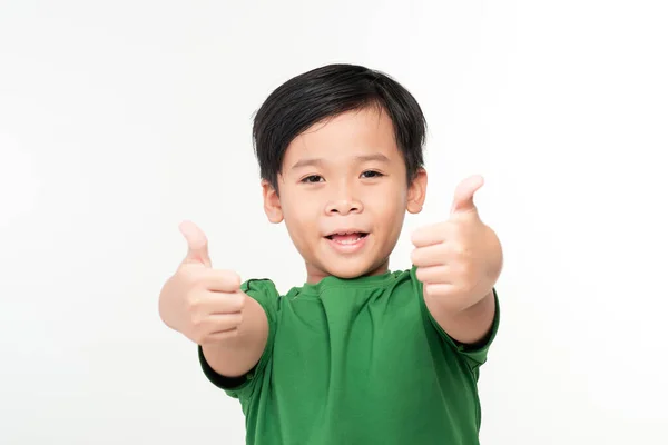 Niño Gesto Concepto Gente Retrato Niño Sonriente Mostrando Pulgares Hacia — Foto de Stock