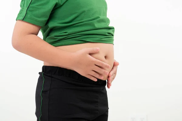 Niño Que Sufre Dolor Estómago Aislado Blanco — Foto de Stock