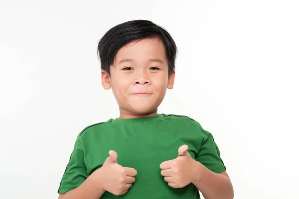 Concepto Infancia Gesto Gente Retrato Del Niño Sonriente Mostrando Pulgares — Foto de Stock