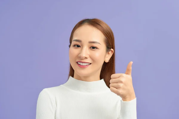 Gebaar Mensen Concept Glimlachende Jonge Aziatische Vrouw Tonen Duimen Omhoog — Stockfoto