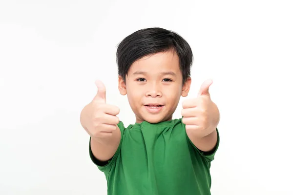 Infanzia Gesto Concetto Popolo Ritratto Ragazzo Sorridente Che Mostra Pollici — Foto Stock