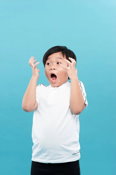 Surprised Boy Looking His Hands Isolated White Background — 스톡 사진