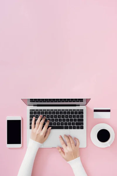 Woman Working Home Office Female Hands Keyboard — Stock Photo, Image