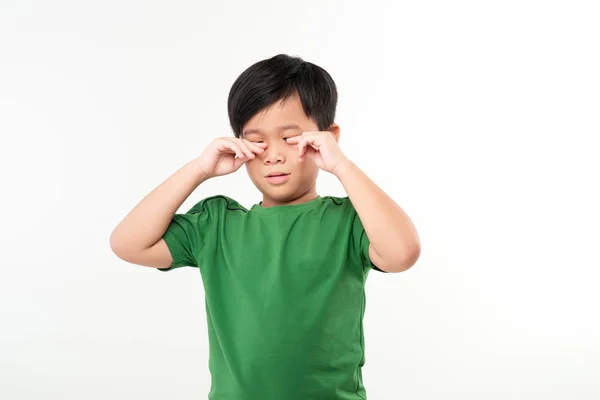 Niño Cansado Niño Frota Los Ojos — Foto de Stock