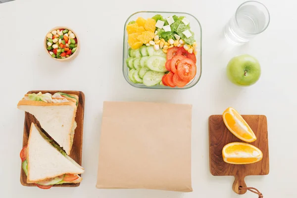 delicious and healthy school lunch with paper bag