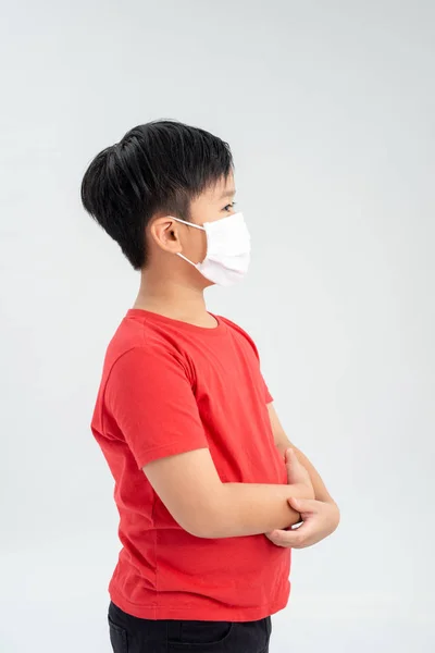Szájmaszkot Viselő Ázsiai Fiú Légszennyezés Légkör Elleni Védelem Influenza Vagy — Stock Fotó