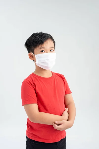 Szájmaszkot Viselő Ázsiai Fiú Légszennyezés Légkör Elleni Védelem Influenza Vagy — Stock Fotó