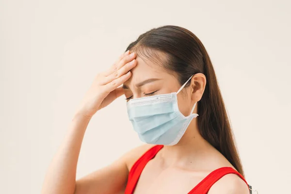 Ázsiai Nők Viselnek Maszkot Hogy Megvédje Betegség Fejfájás Egy Vírus — Stock Fotó
