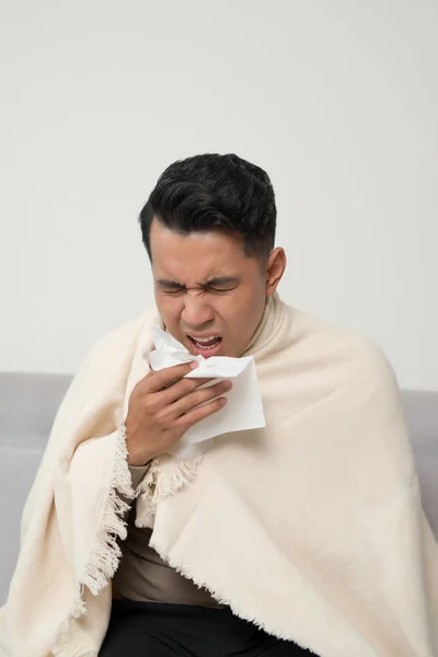 Αρσενικά Έχουν Γρίπη Αλλεργία Αναπνευστική Υγιής Ιατρική Και Άνθρωποι Έννοια — Φωτογραφία Αρχείου