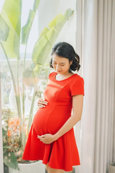 Belleza Mujeres Embarazadas Pie Habitación — Foto de Stock