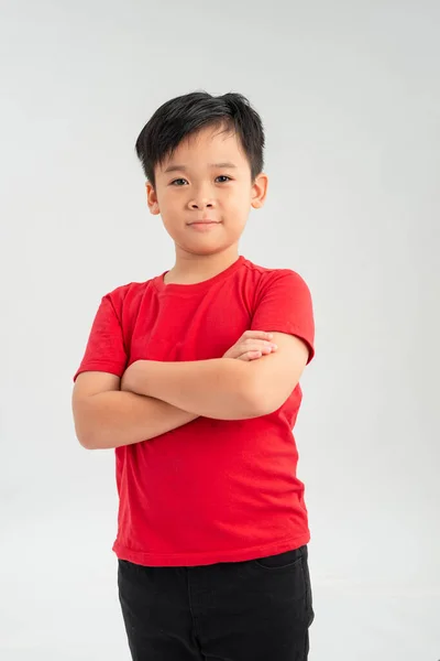 Alegre Feliz Menino Isolado Fundo Branco — Fotografia de Stock