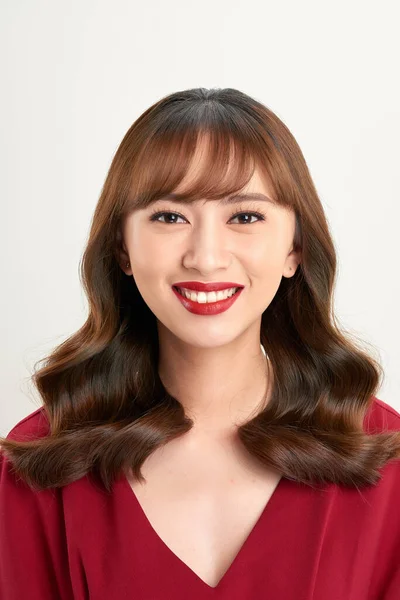 Joven Hermosa Mujer Asiática Con Cara Sonriente Labios Rojos —  Fotos de Stock