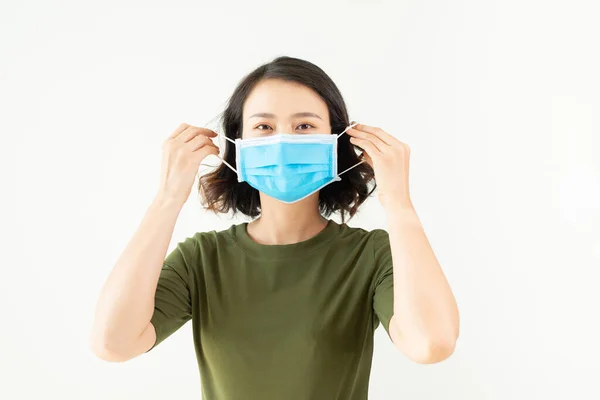 Kvinna Bär Mask För Att Skydda Mot Virus Asiatisk Skönhet — Stockfoto