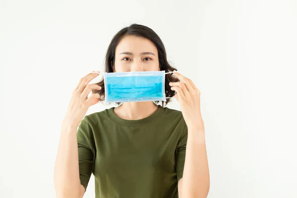 Asian Woman Wearing Mask Prevent Dust Coronavirus — Stock Photo, Image