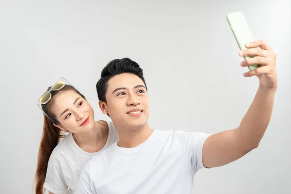 Mooi Jong Stel Maken Selfie Smartphone — Stockfoto