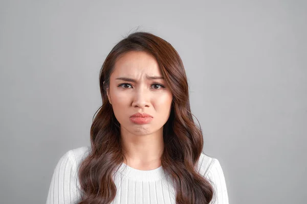 Young Beautiful Sad Woman Serious Concerned Looking Worried Thoughtful Facial — Stock Photo, Image