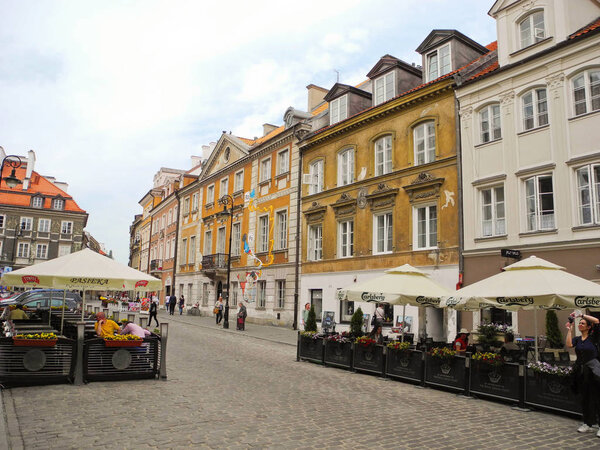 Warsaw, Poland - May 5, 2015: Market Square, the historic old town of Warsaw.