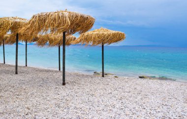 Sahilde şemsiyeler.