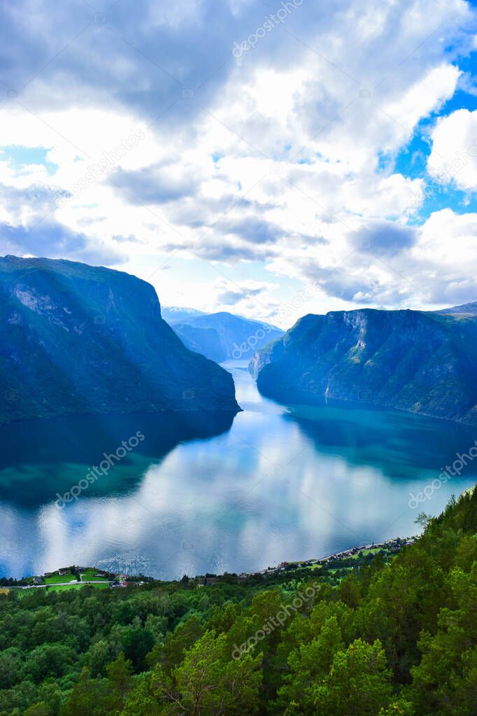The landscape of Aurlandsfjord in Norway.