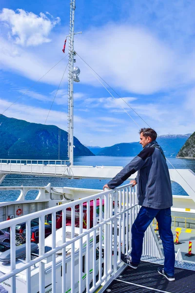 Fodnes Mannheller Fjord1 Ferry Norway June 2019 Tourists Cars Ferry — Stock Fotó