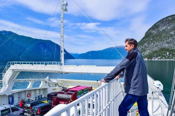 Fodnes Mannheller Fjord1 Ferry Norway June 2019 Tourists Cars Ferry — Stock Fotó