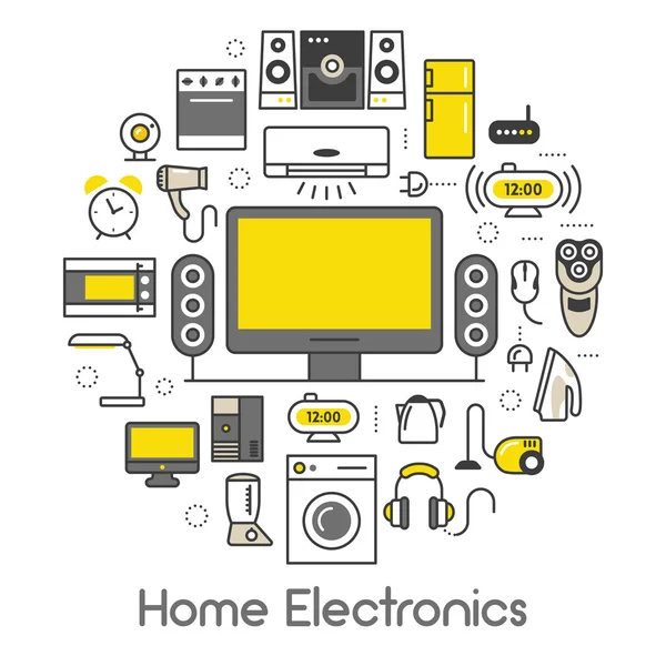 Ev elektronik aletleri ince çizgi vektör Icons Set televizyon, buzdolabı ve kahve makinesi