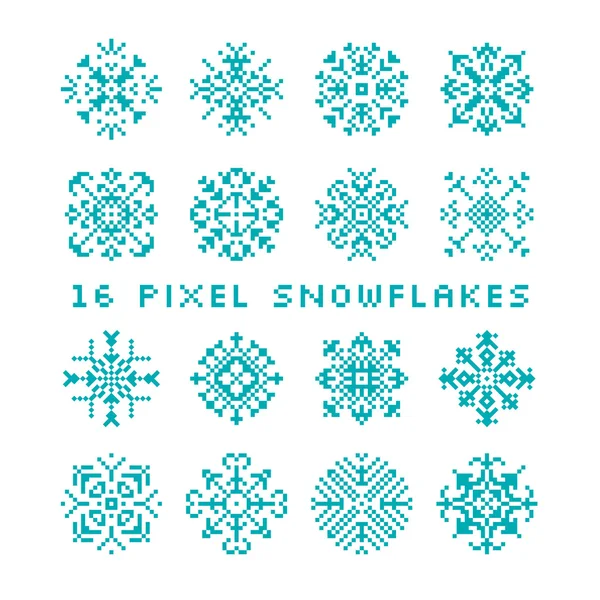 Піксель Різдвяні сніжинки набір для прикраси зимових свят. Векторні ілюстрації — стоковий вектор