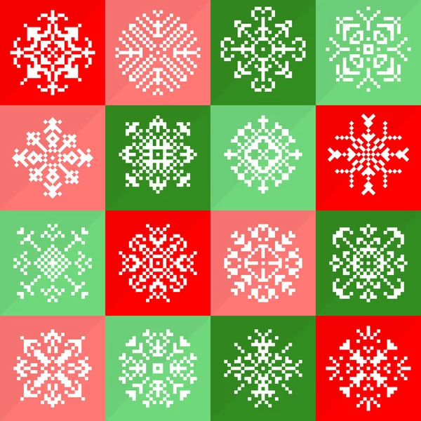 Pixel Weihnachten Schneeflocken Set für die Dekoration der Winterferien. Vektorillustration — Stockvektor