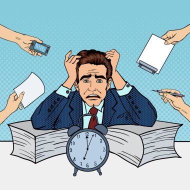 Pop Art çok ofis işleri görev adlı işadamı vurguladı. Vektör çizim