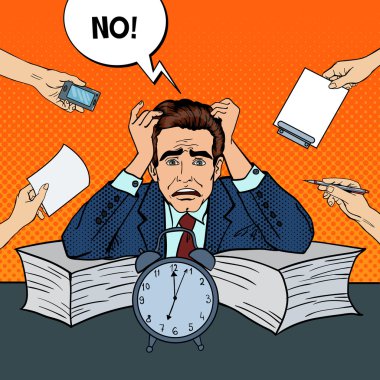 Pop Art çok ofis işleri görev adlı işadamı vurguladı. Vektör çizim