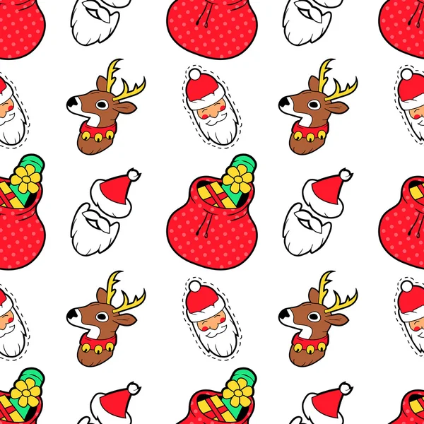 Merry Christmas and Happy New Year Seamless Pattern with Christmas Gifts Santa and Reindeer. Winter Holidays Wrapping Paper. Vector background — Stockový vektor