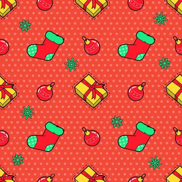 Merry Christmas and Happy New Year Seamless Pattern with Christmas Gifts and Socks. Winter Holidays Wrapping Paper. Vector background — Stockový vektor