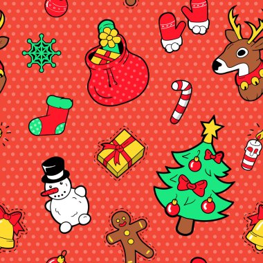 Neşeli Noel ve mutlu yeni yıl Seamless modeli ile Noel ağacı hediyeler ve şekerler. Kış tatili kağıt ambalaj. Vektör arka plan