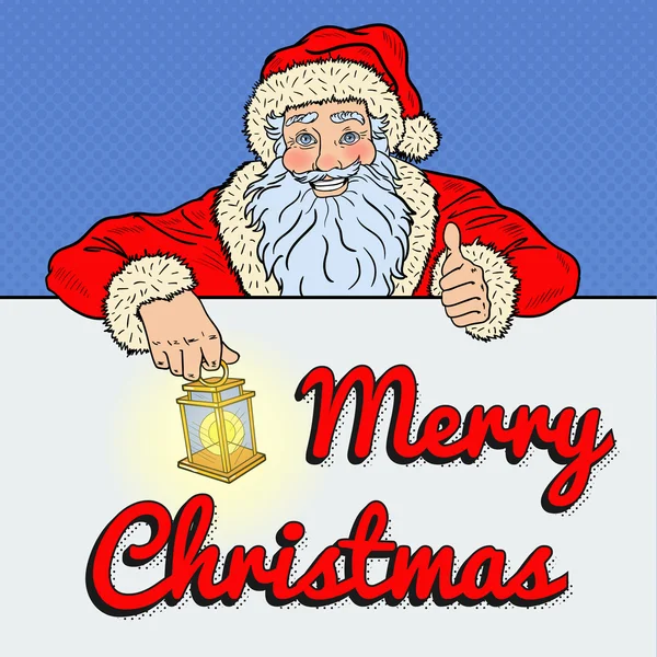 Pop Art Père Noël avec Joyeux Noël Bannière. Carte de voeux des Fêtes d'hiver. Illustration vectorielle — Image vectorielle