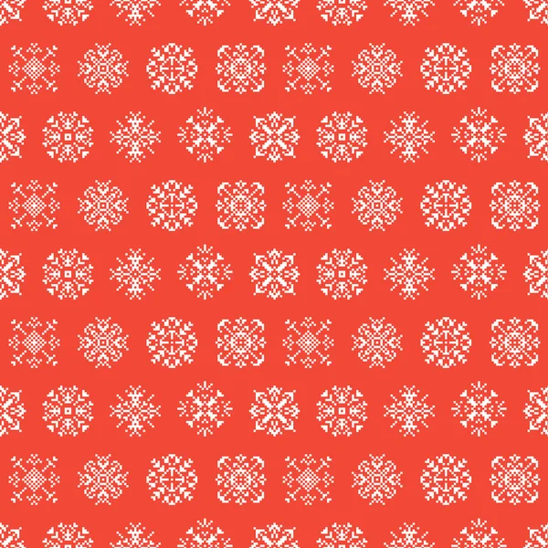 Navidad Vacaciones de invierno Copos de nieve Pixel Fondo sin costuras. Patrón vectorial — Vector de stock