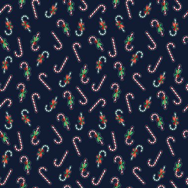 Neşeli Noel ve mutlu yeni yıl Seamless modeli ile Noel şekerler. Kış tatili kağıt ambalaj. Vektör arka plan