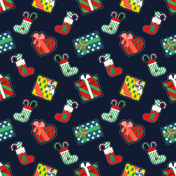 Merry Christmas and Happy New Year Seamless Pattern with Gifts. Winter Holidays Wrapping Paper. Vector background — Stock Vector