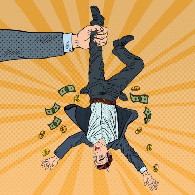 Pop Art Businessman Loosing his Last Money. Bankruptcy Concept. Vector illustration clipart