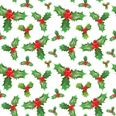 Neşeli Noel ve mutlu yeni yıl Seamless modeli ile Holly Karpuzu. Kış tatili kağıt ambalaj. Vektör arka plan