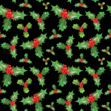 Neşeli Noel ve mutlu yeni yıl Seamless modeli ile Holly Karpuzu. Kış tatili kağıt ambalaj. Vektör arka plan