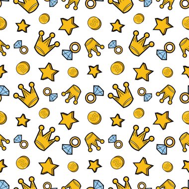 Elmas ve para Seamless Modeli kron. Moda arka planda Retro çizgi roman tarzı. Vektör çizim