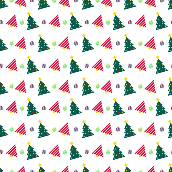 Vrolijke Kerstmis en gelukkig Nieuwjaar naadloze patroon met kerstboom. Wintervakantie inpakpapier. Vector achtergrond — Stockvector