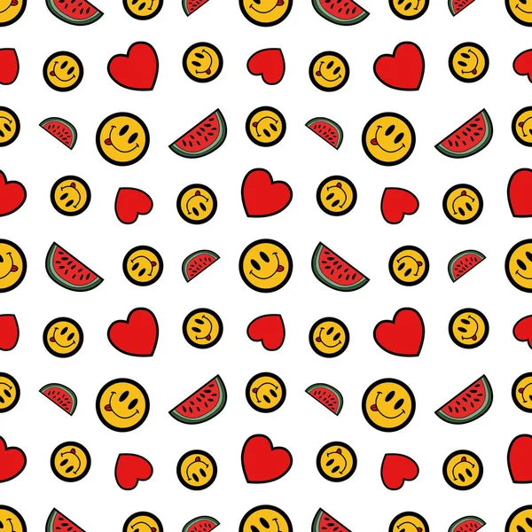 Hart glimlach en watermeloenen naadloze patroon. De achtergrond van de mode in Retro komische stijl. Vectorillustratie — Stockvector