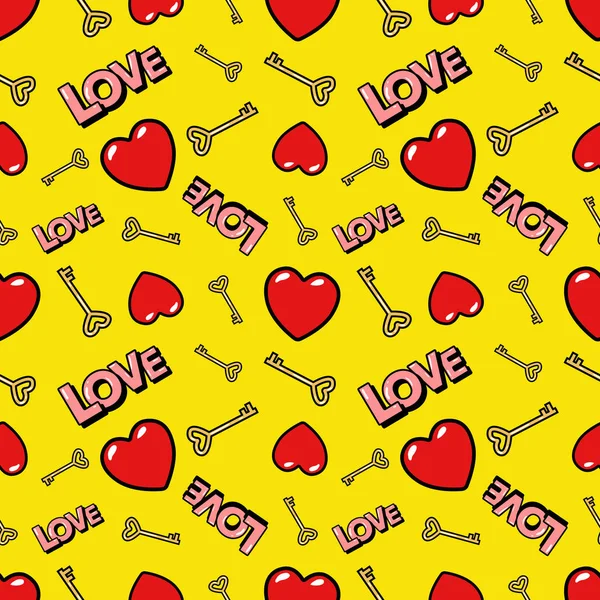 Serca i złote klucze-Seamless Pattern. Tle w stylu Retro Fashion miłości. Ilustracja wektorowa — Wektor stockowy