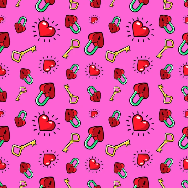 Serca i złote klucze-Seamless Pattern. Tle w stylu Retro Fashion miłości. Ilustracja wektorowa — Wektor stockowy