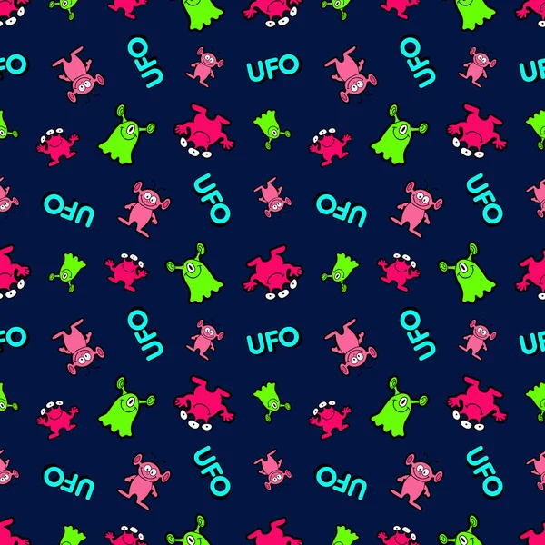 Grappige Aliens en Ufo naadloze patroon. Vector achtergrond — Stockvector