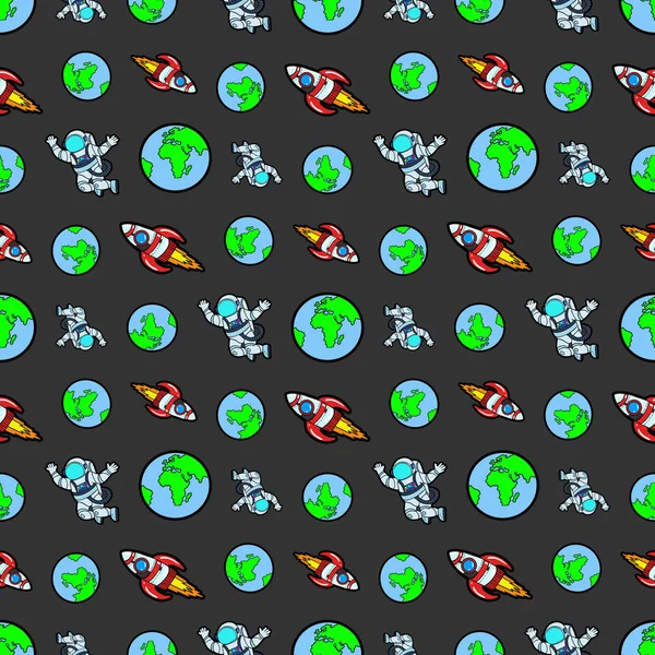 Space Rocket Cosmonaut și Planet Earth Seamless Model. Fundal vectorial — Vector de stoc