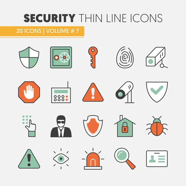 Sicherheit und Sicherheit Thin Line Vektor Icons Set mit Schild und Safe — Stockvektor